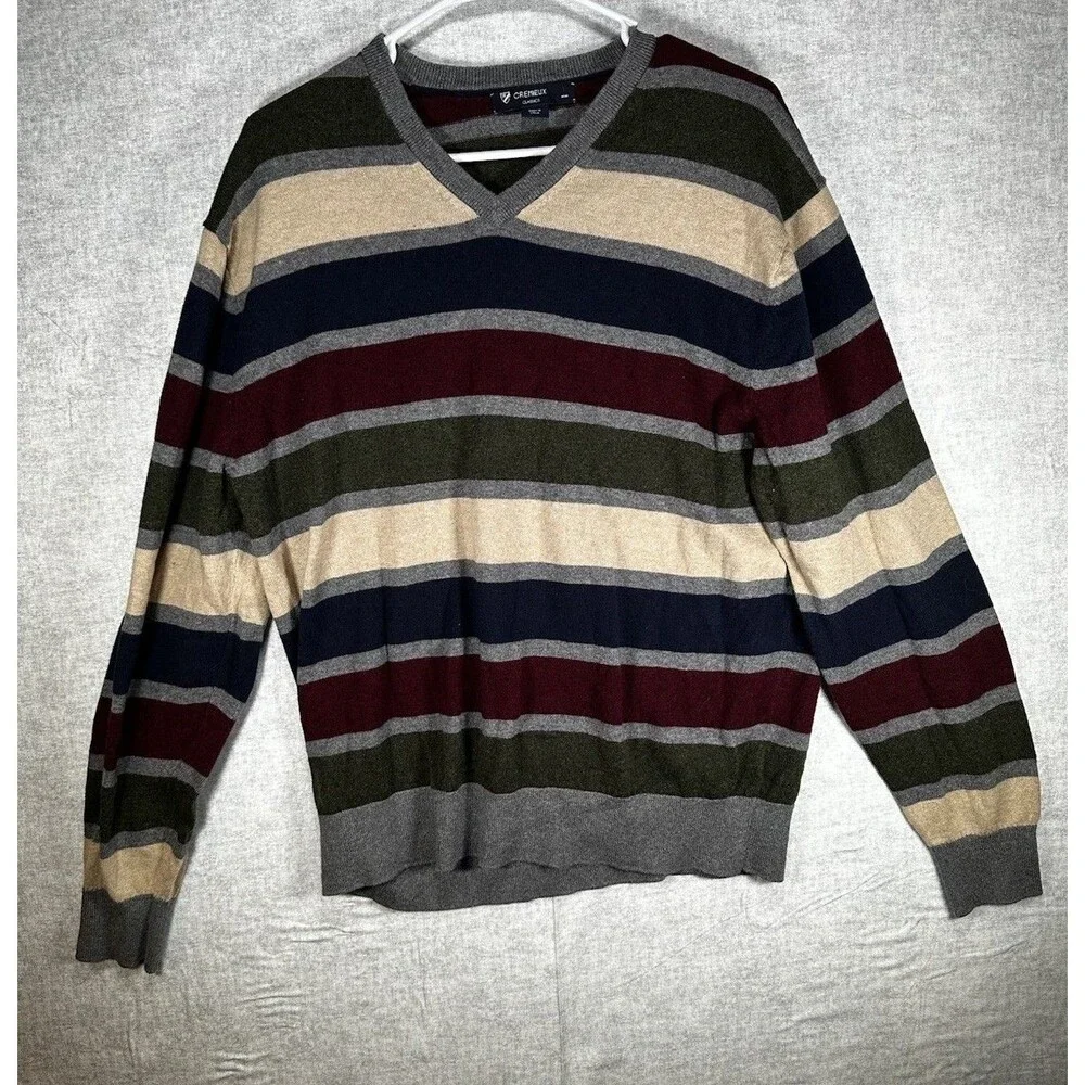 Cremieux Classics Sweater Men's L Multi-color Striped Cotton Cashmere Blend